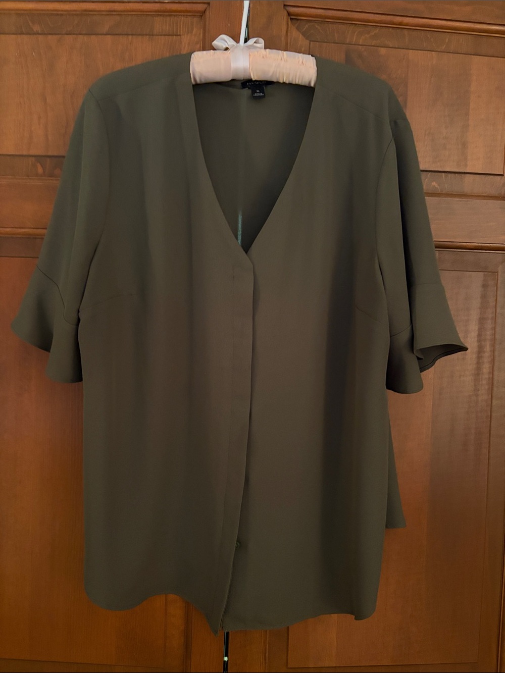 Olive V-Neck Short Sleeve Blouse by Ann Taylor